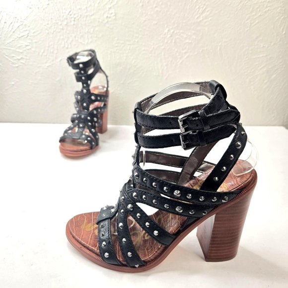 Sam Edelman Spike Studded Gladiator Sandals Sz 7.5 Edgy Bohemian Strappy Heels - Picture 1 of 10